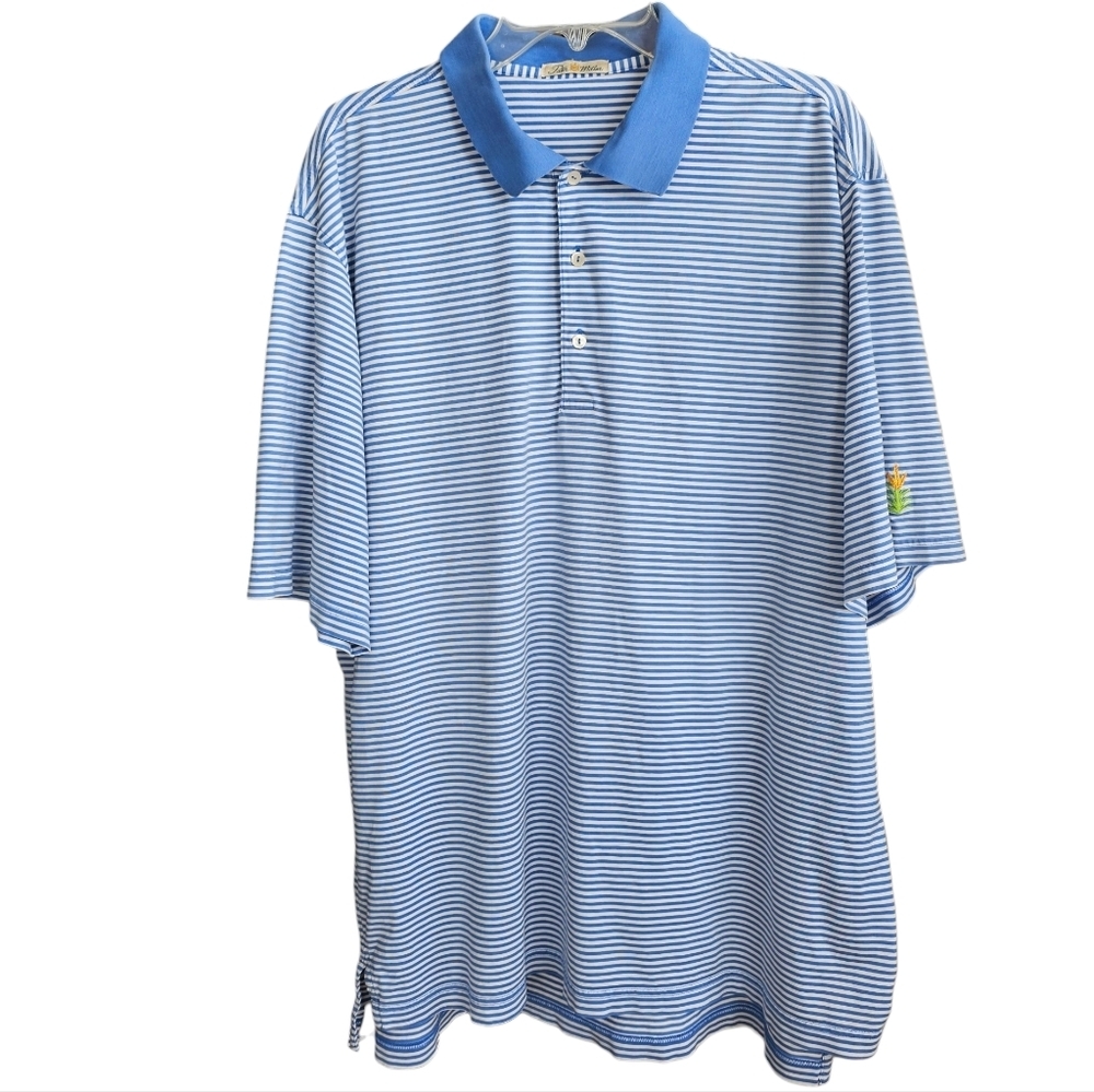 Peter Millar Men's Southern Comfort Blue & White Striped Golf Polo Shirt Size XL